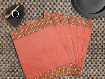Dekor World Rectangular Pack of 6 Table Placemat(Pink, Polyester)