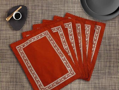 Dekor World Rectangular Pack of 6 Table Placemat(Orange, Polyester)