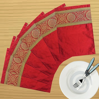 Dekor World Rectangular Pack of 6 Table Placemat(Maroon, Polyester)