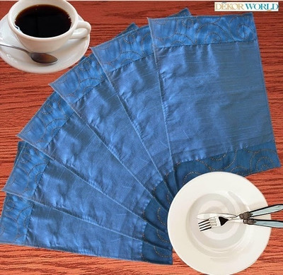 Dekor World Rectangular Pack of 6 Table Placemat(Blue, Polyester)