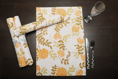 Dekor World Rectangular Pack of 12 Table Placemat(Orange, Cotton)