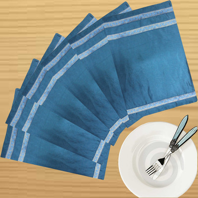 Dekor World Rectangular Pack of 6 Table Placemat(Blue, Polyester)