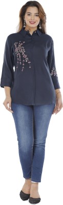 Vilay Women Embroidered Casual Blue Shirt