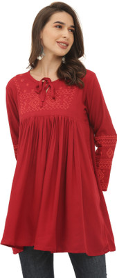 KARTX Casual Embroidered Women Red Top
