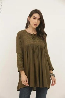 KARTX Casual Embroidered Women Green Top