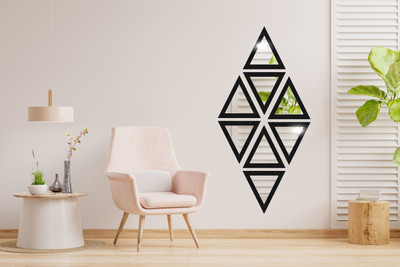 Gloshvi 15.24 cm Wall Acrylic Mirror Set of 12, Black, Triangular Shape for Home&Wall Decoration Self Adhesive Sticker(Pack of 12)
