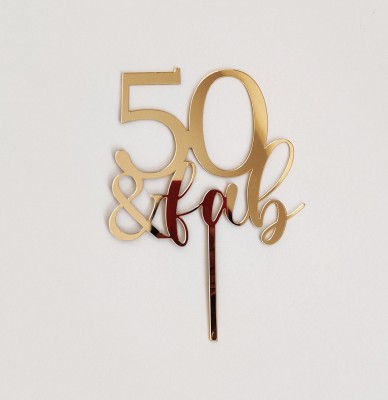 the banner company Fifty & Fab Birthday Cake Topper(Golden Cake Topper Pack of 1)