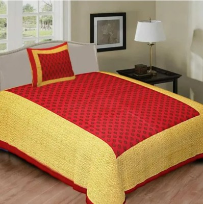 Jeevat 160 TC Cotton Single Jaipuri Prints Flat Bedsheet(Pack of 1, Red, Yellow)