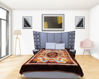 RIAN Floral Double Mink Blanket for  Heavy Winter(Polyester, Brown)
