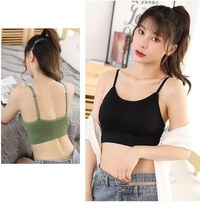 Rugleyne Women Sports Lightly Padded Bra(Black, Green)