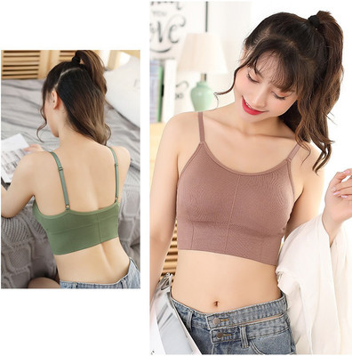 Vinbila Women Sports Lightly Padded Bra(Brown, Green)