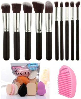 MY TYA Premium Makeup Brushes Set of Ten + 6 Piece Makeup Sponges + Brush Cleaner(Pack of 12)