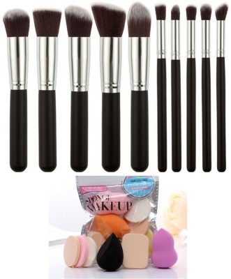 MY TYA 10 Piece Premium Makeup Brush Set , Black + 6 Piece Makeup Sponges(Pack of 11)