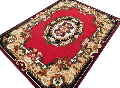 BhCarpet Red Silk Carpet(5 ft,  X 7 ft, Rectangle)