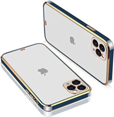 gadvik Back Cover for APPLE I PHONE 13 PRO MAX (SILICON, BLUE, GOLDEN BORDER, SHOCK PROOF)(Blue, Transparent, Gold, Shock Proof, Pack of: 1)