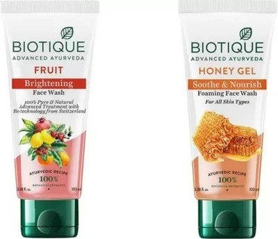 BIOTIQUE Fruit face Wash 100ml And honey Gel face Wash 100ml(2 Items in the set)