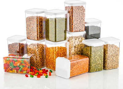Sentricus Plastic Grocery Container  - 1100 ml(Pack of 12, White)