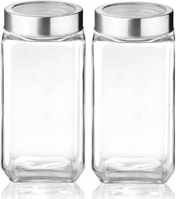 Coozico Glass Grocery Container  - 1000 ml(Pack of 2, Silver)