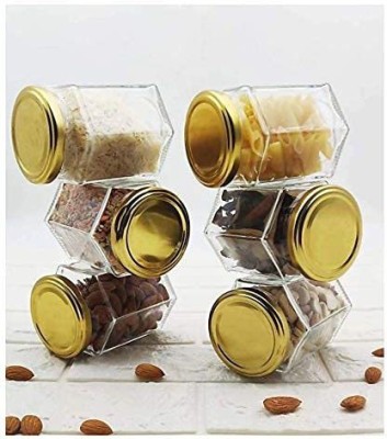 Adhunyk Glass Cookie Jar  - 250 ml(Pack of 6, Gold)