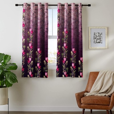 Nendle 150 cm (5 ft) Polyester Semi Transparent Window Curtain (Pack Of 2)(Floral, Pink)