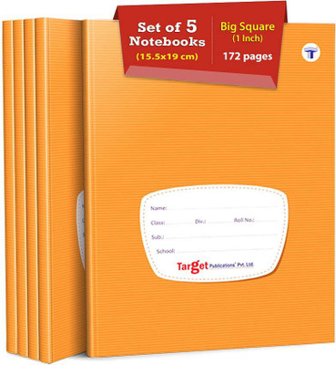 Target Publications Big Maths Square Ruled Notebooks | Square 1 inch | 172 Pages | Hard Brown Cover | 15.5 cm x 19 cm Approx | Maths Notebook for Exercise and Practice | Pack of 5 Books | GSM 60 | Regular Notebook Ruled 860 Pages(Brown, Pack of 5)