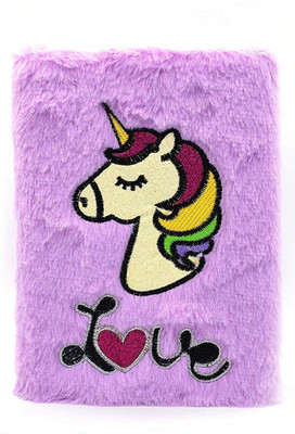 prisma collection Unicorn Soft Plush Feather/Lovely Notebook Diary with Different Design for Girls Book-size Gift Set 50 Pages(Purple)