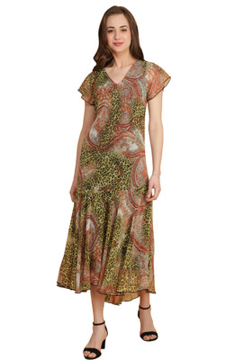 TSM Women A-line Brown Midi/Calf Length Dress