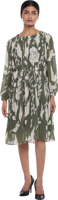 Annabelle by Pantaloons Women Shift Green Above Knee/Mid Thigh Length Dress
