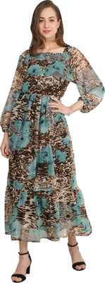 TSM Women A-line Dark Green Ankle Length Dress
