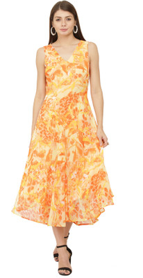 TSM Women A-line Yellow Midi/Calf Length Dress