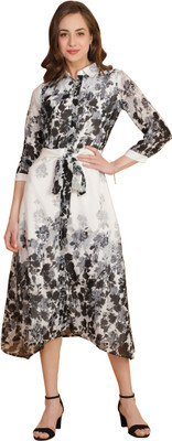 TSM Women High Low White Midi/Calf Length Dress