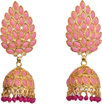 Preetanshi Stylist Dark Pink Pearl Metal Jhumka for girls & women Metal Earring Set