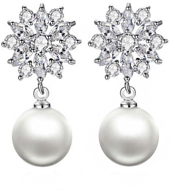 Kairangi Earrings for Women Beautiful Collection of Crystal Studded Pearl Earrings Pearl Leather Stud Earring