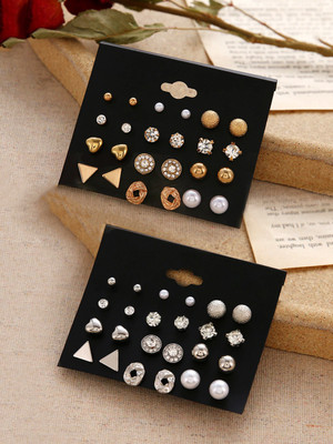 Kairangi Latest Collection Silver Gold plated Combo Metal Stud Earring