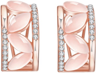 Kairangi 18k Rose Gold Plated Pink Opal Clip On Drop Earrings Metal Hoop Earring