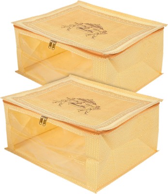 KUBER INDUSTRIES Saree Cover Doli Printed Non-woven Foldable Saree Cover/Clothes Storage Bag/ Wardrobe Organizer With Transparent Window- Pack of 2 (Gold)(Gold)