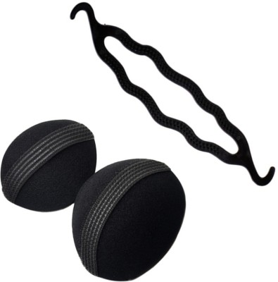 Style Tweak Puff Bumpits and Twist Style Donut Bun Maker Hair Accessory Set(Black)