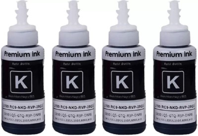 ZOKIO Refill Ink Pack Of 4 for Epson L360 , L130 , L220 , L361 , L380 , L485 , L1300 Black Ink Bottle