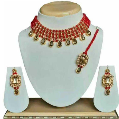 Asl World Alloy Gold-plated Red, Gold Jewellery Set(Pack of 1)