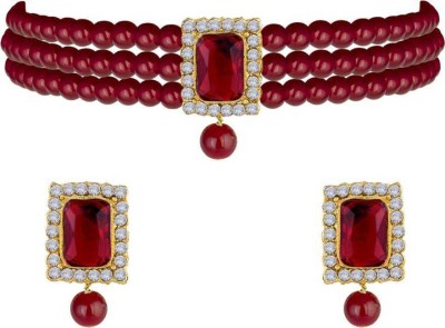 White pearl Alloy Gold-plated Ruby Red, White, Gold Jewellery Set(Pack of 1)