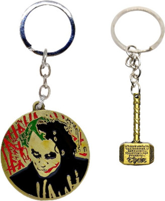 BIPS ENTERPRISES Avengers Thor Mini Mjolnir Hammer And Joker Face Combo Keychain Keyring Metal Key Chain