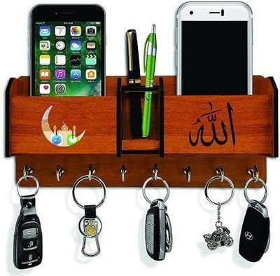 CAPIO ART DOUBLE MOBILE STAND Wood Key Holder(6 Hooks, Brown)