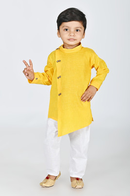 JCT DRESSES Boys Festive & Party Kurta and Pyjama Set(Yellow Pack of 1)
