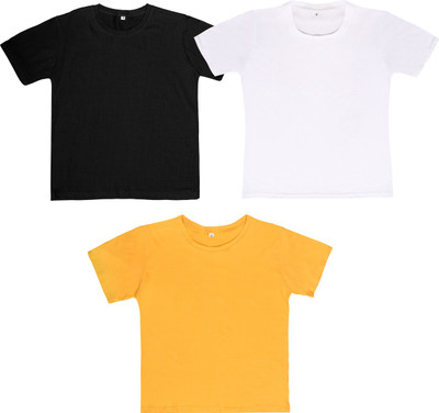 Ayvina Boys Solid Pure Cotton Regular T Shirt(Multicolor, Pack of 3)