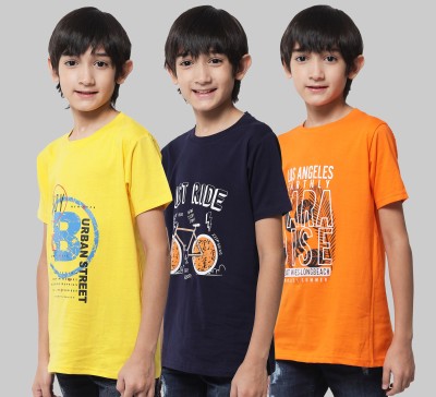 Fit N Fame Boys Graphic Print Pure Cotton Regular T Shirt(Multicolor, Pack of 3)