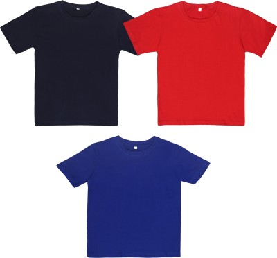 Ayvina Boys Solid Pure Cotton Regular T Shirt(Multicolor, Pack of 3)