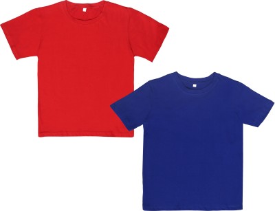 Ayvina Boys Solid Pure Cotton T Shirt(Red, Pack of 2)