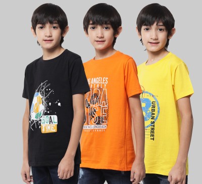 Fit N Fame Boys Printed Pure Cotton Regular T Shirt(Multicolor, Pack of 3)