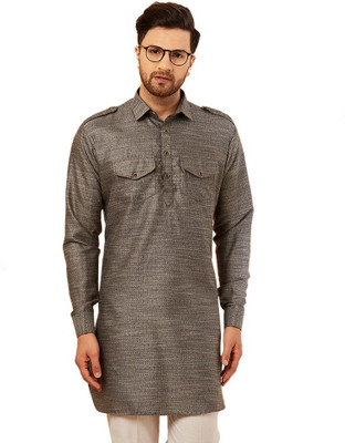ARMAAN ETHNIC Men Self Design Pathani Kurta(Grey)