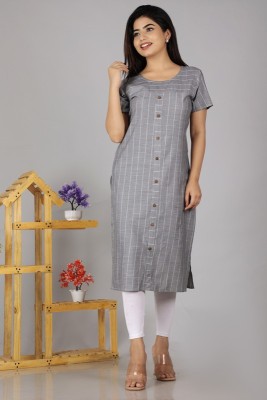 VIMOO Women Self Design Straight Kurta(Grey)